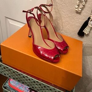 Ralph Lauren Red Croc-Embossed Heels